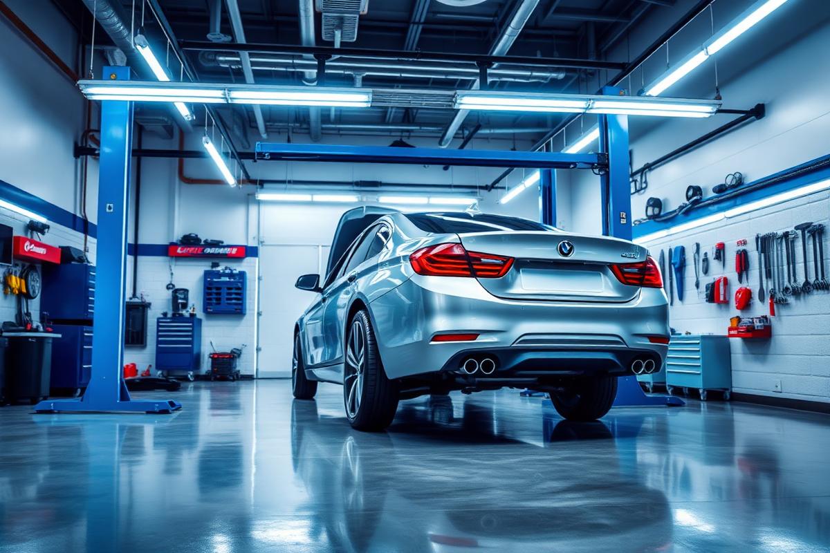 Professional auto body repair shop with modern equipment
